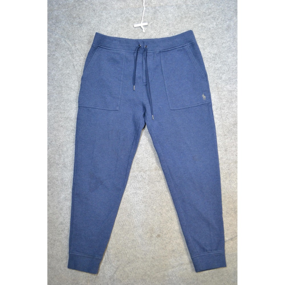 Polo Ralph Lauren Sweatpants Mens L Blue Fleece Jogger Double-knit Mesh Logo